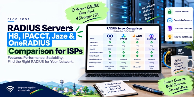 Comparison of H8, IPACCT, Jaze, and OneRadius RADIUS servers for ISPs