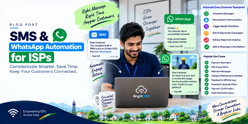 Automated SMS and WhatsApp reminders for ISP billing and renewals